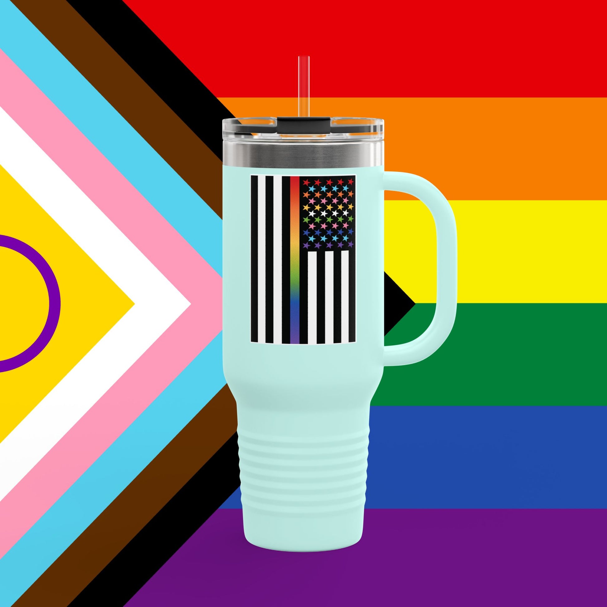 Thin Queer Line Pride Flag Insulated Travel Mug - 40oz