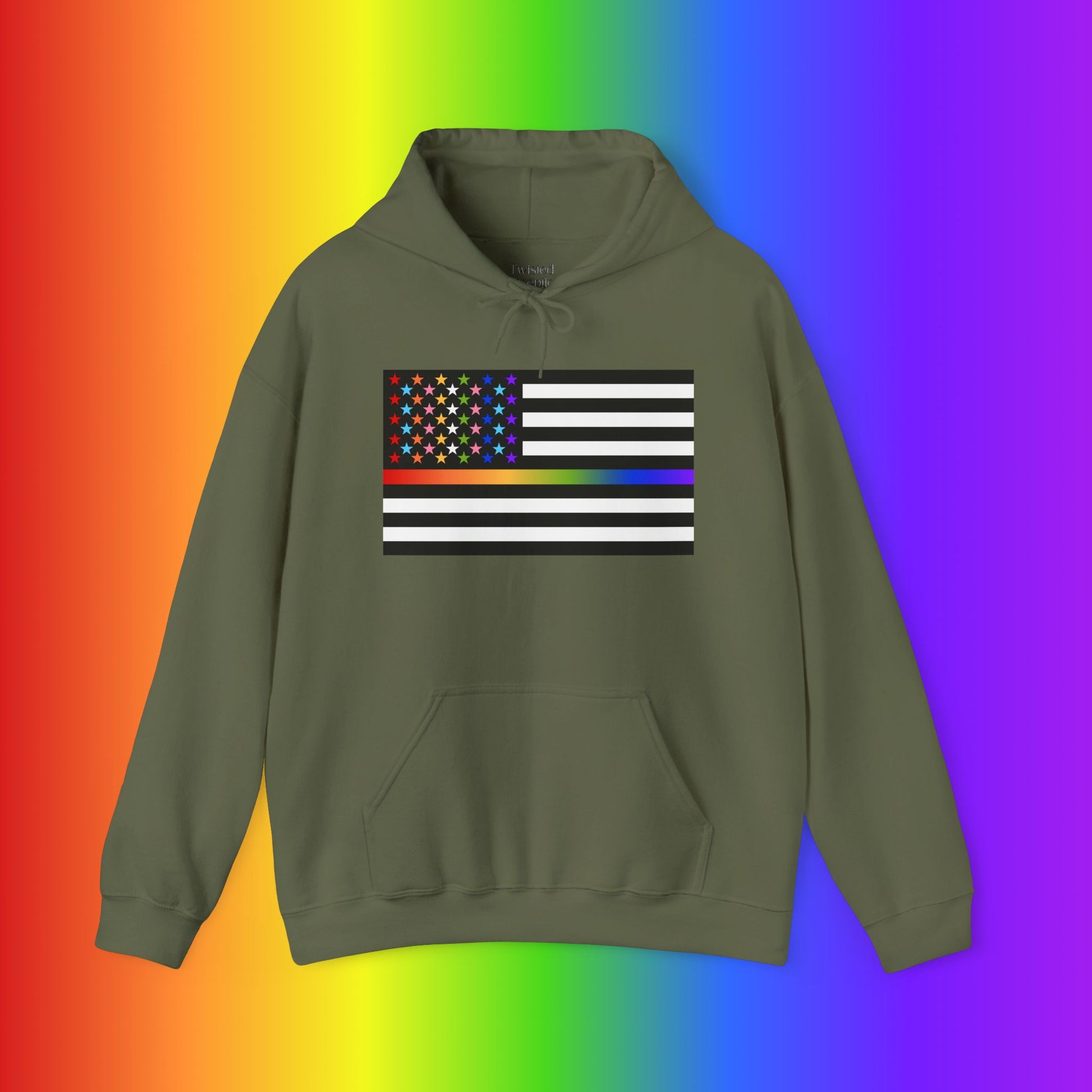 Thin Queer Line American Flag Heavy Blend Hoodie