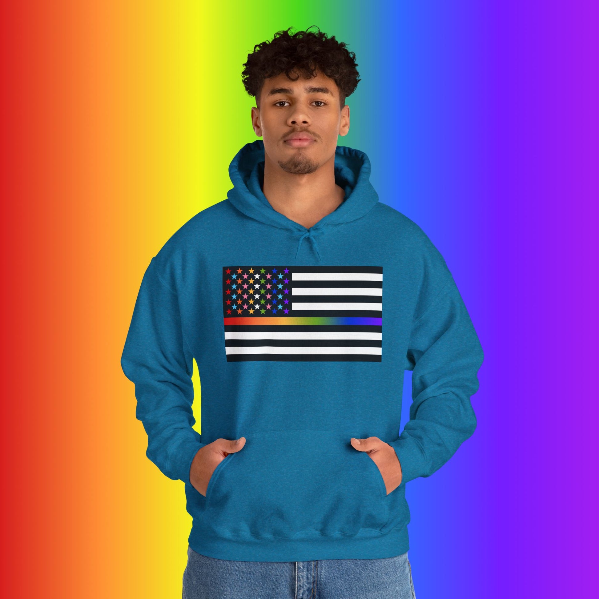 Thin Queer Line American Flag Heavy Blend Hoodie