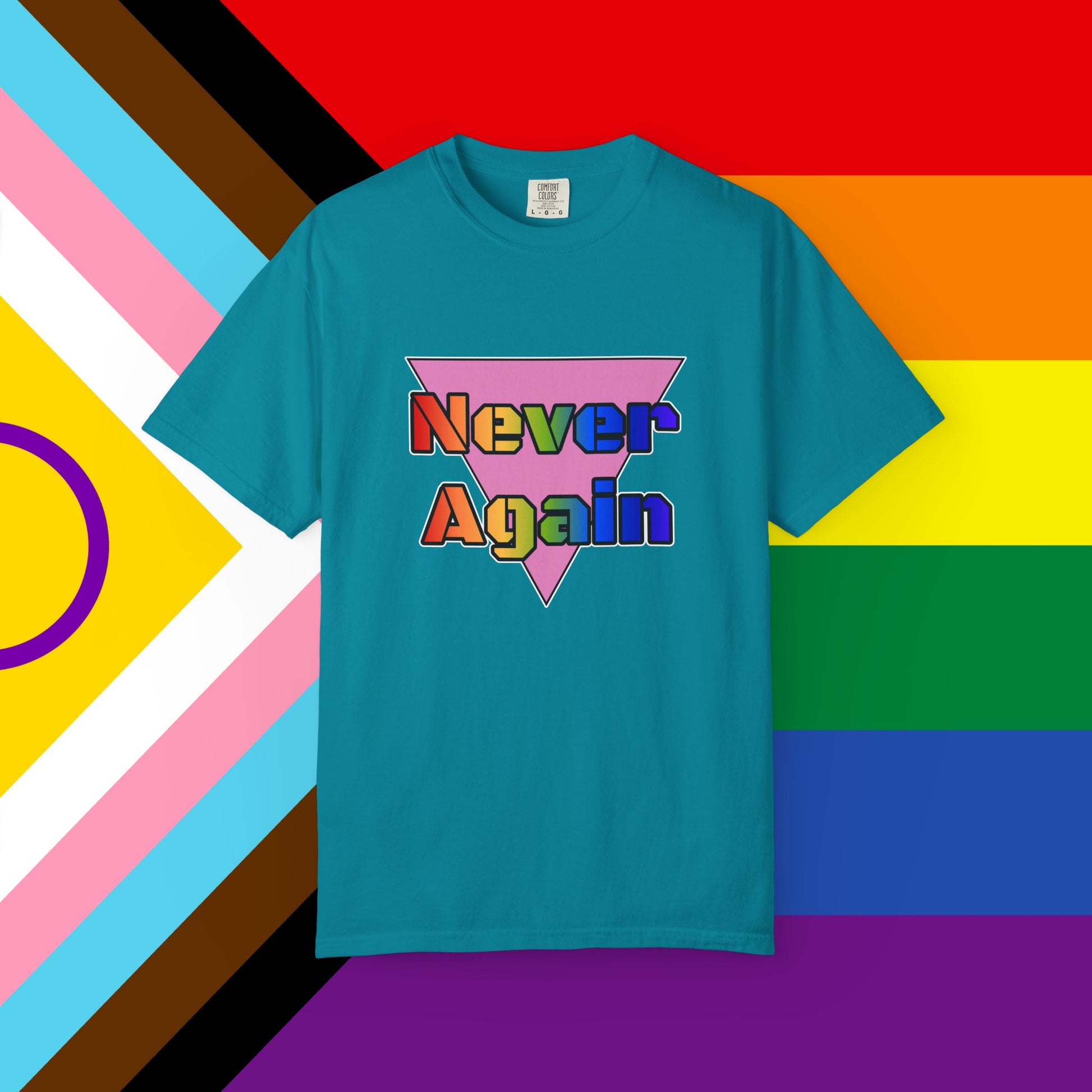 Never Again Bold Letters Garment Dyed Tshirt