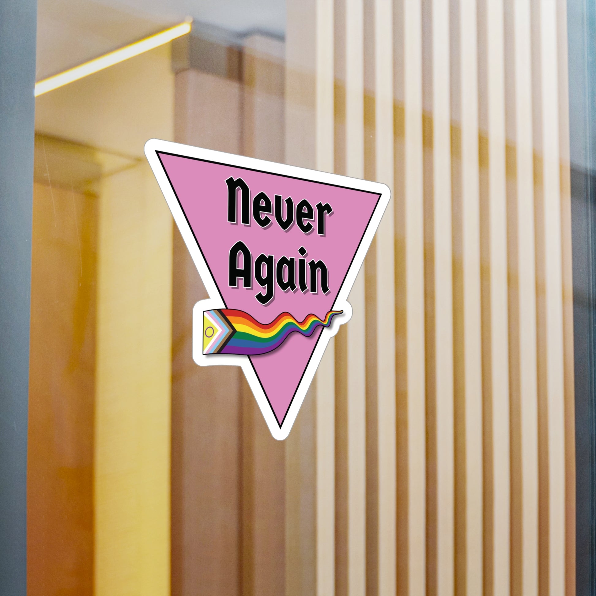 Never Again Historical Pink Triangle Kiss-Cut Vinyl Decals