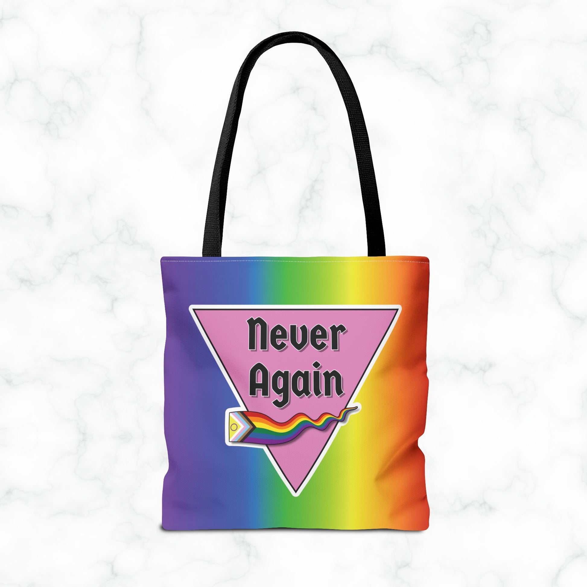 Pride Tote Bag - 'Never Again' Rainbow Design for LGBTQ+ Advocacy