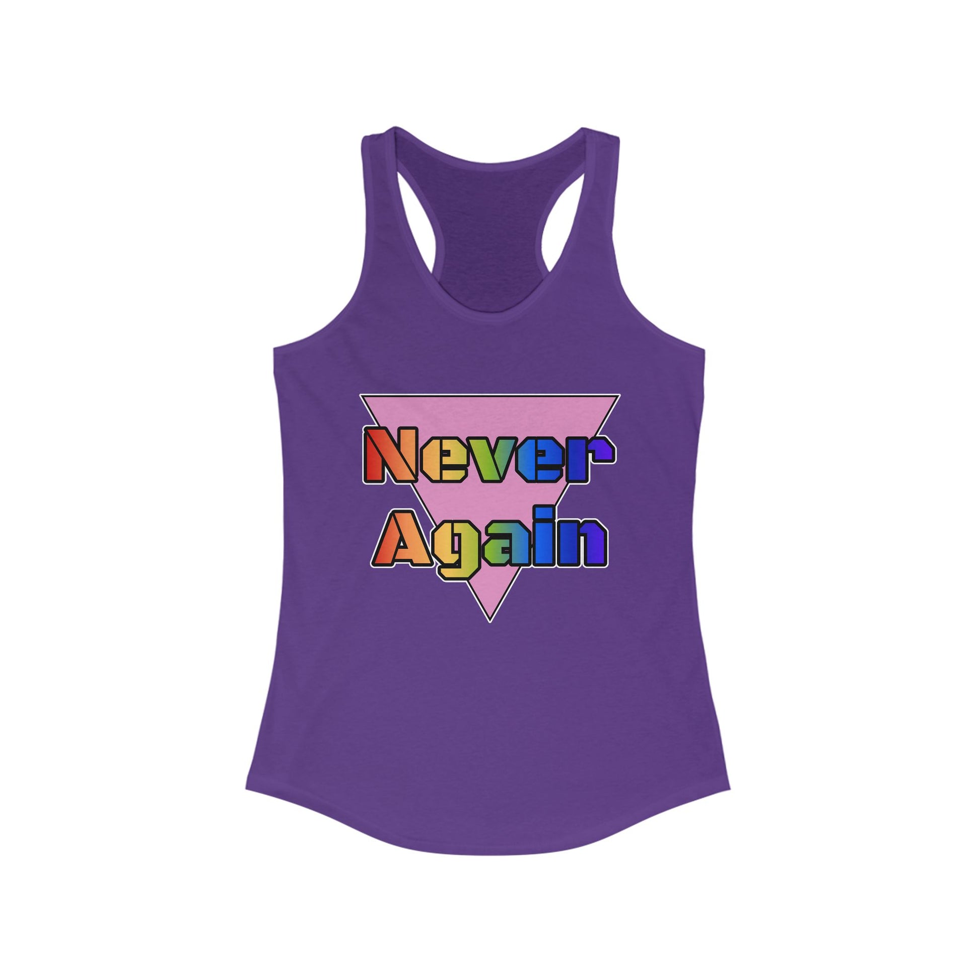 Never Again Bold Letters Feminine Racerback Tank