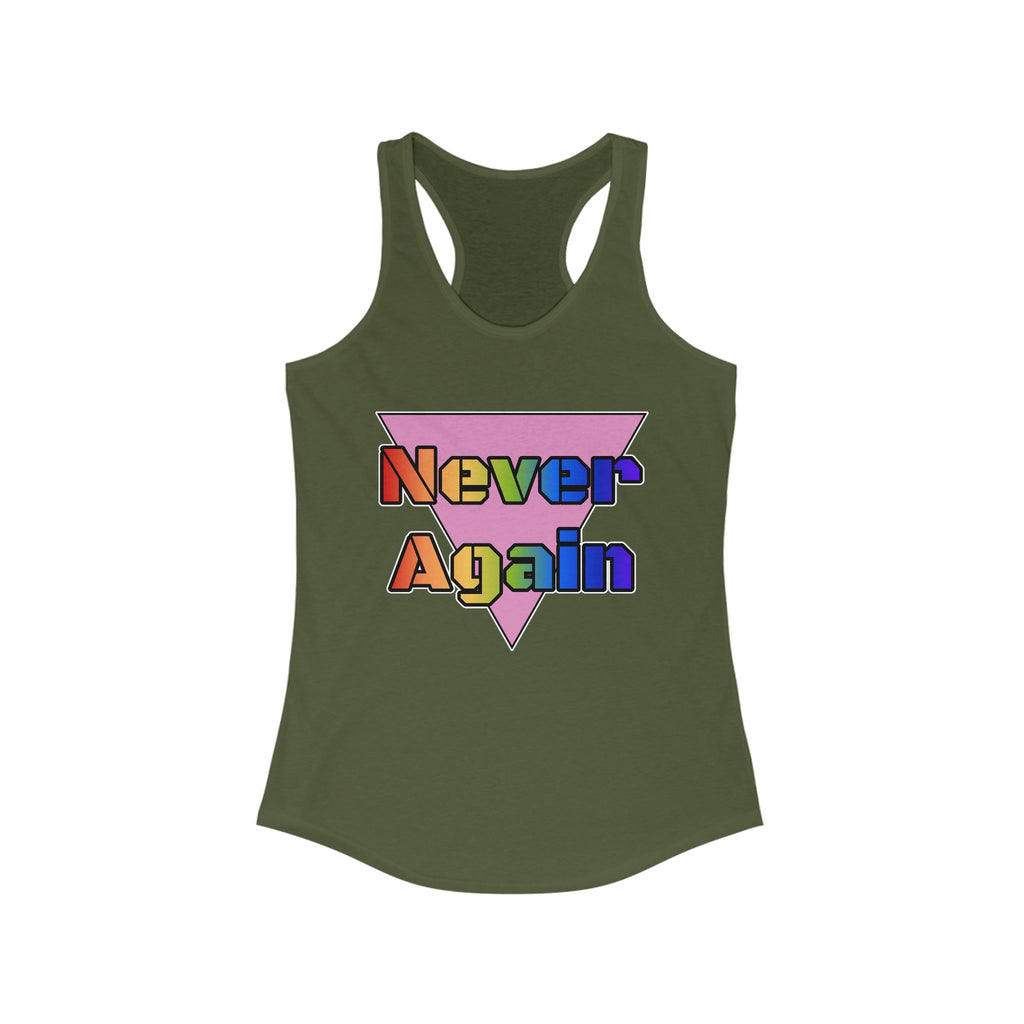 Never Again Bold Letters Feminine Racerback Tank