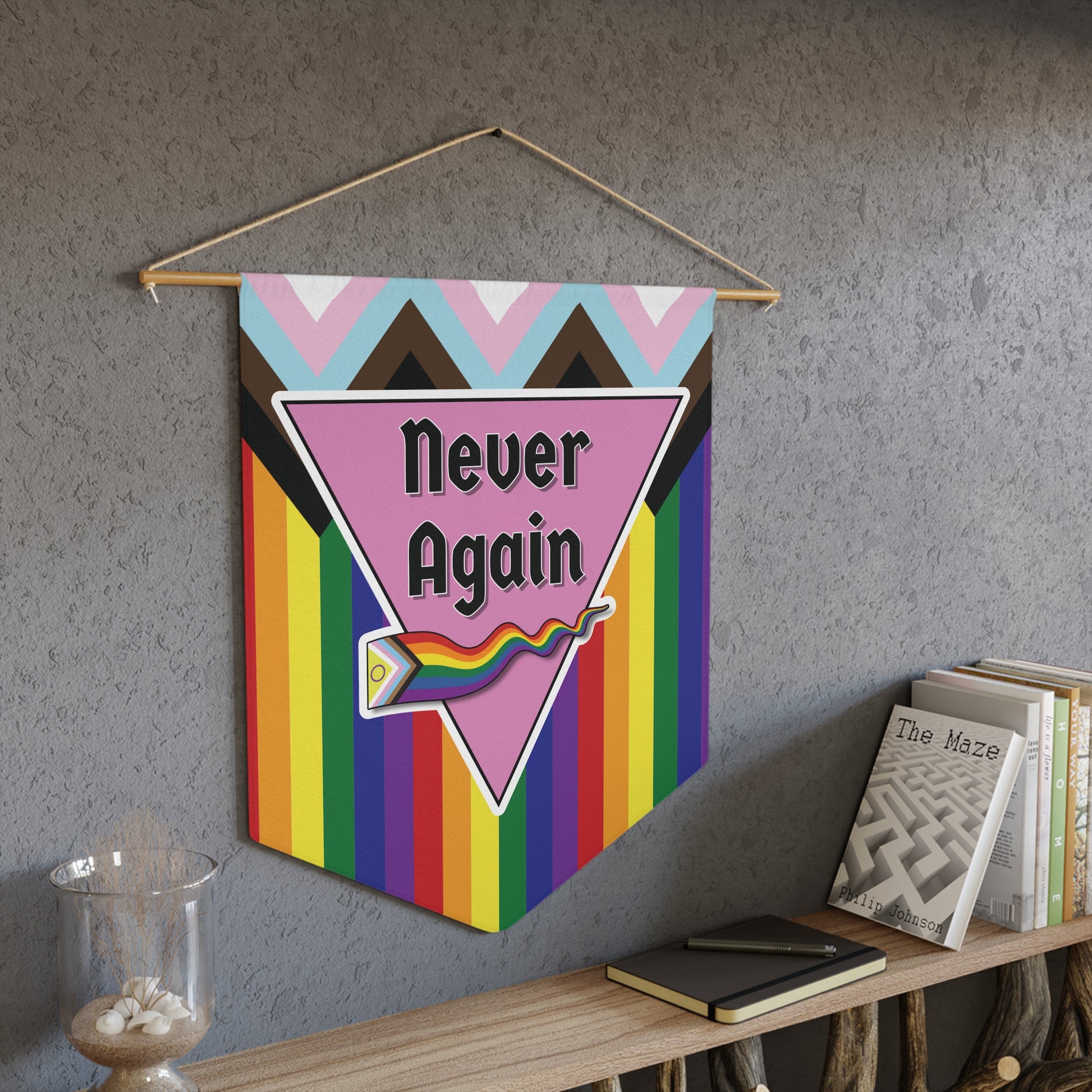Colorful 'Never Again' Pennant – Vibrant Wall Decor for Pride and Activism