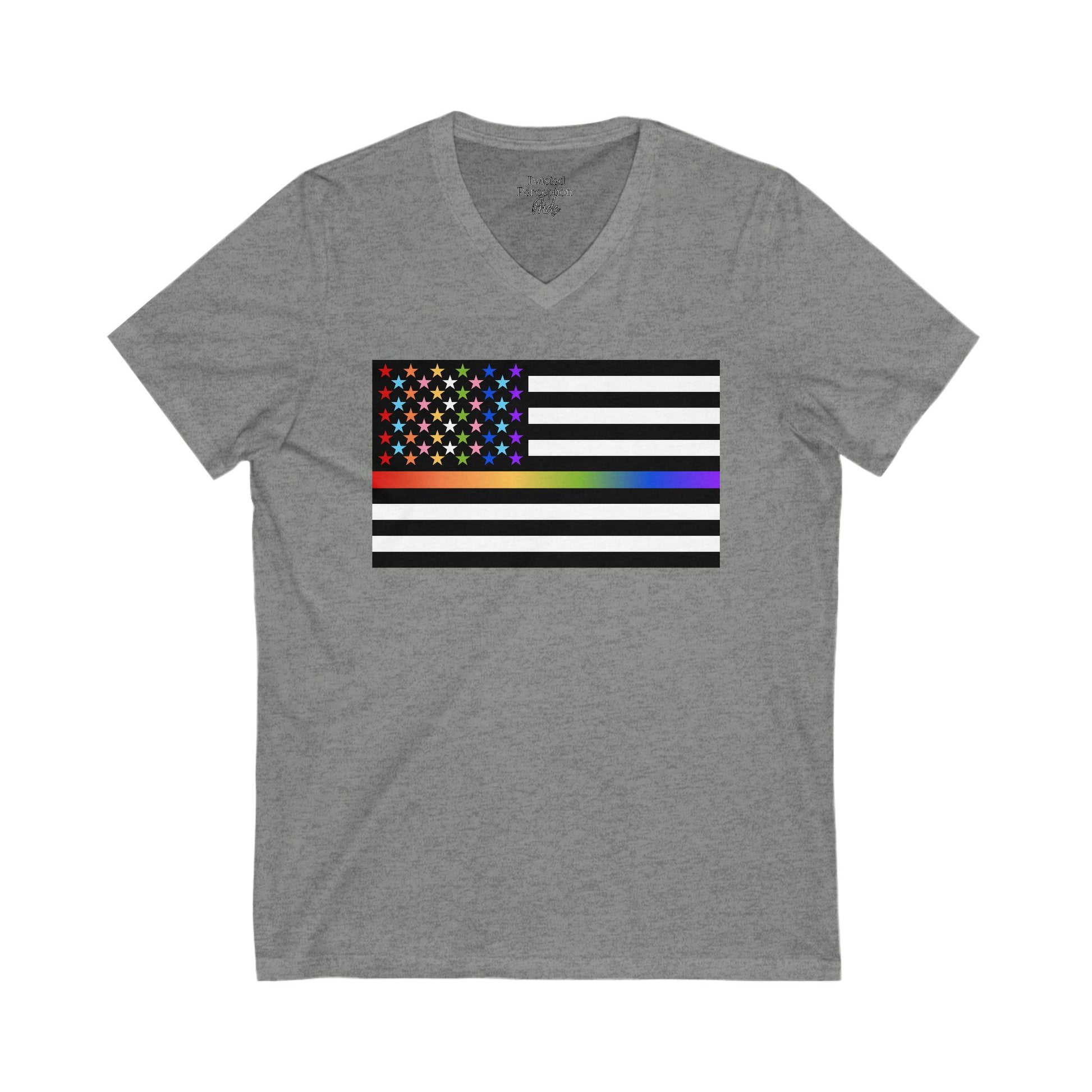 Thin Queer Line American Flag V-Neck T-shirt